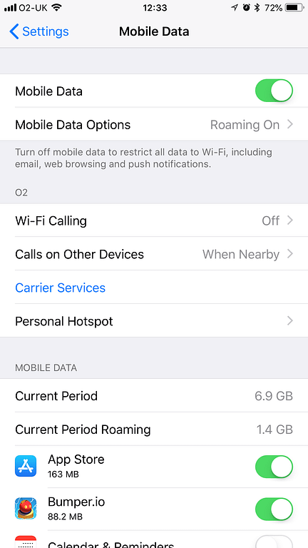 iPhone Data Usage screenshot